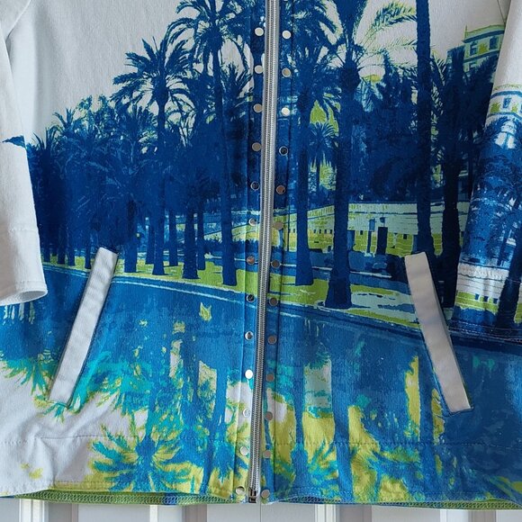 Sportelle 3/4 Sleeve Zip-Up Jacket Palm Tree Print Women's Size M - Picture 5 of 9